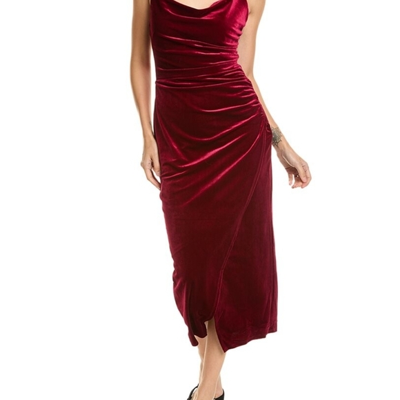 Laundry By Shelli Segal Dresses & Skirts - Laundry by Shelli Segal Velvet Cowl Neck MIDI Dress in Wine